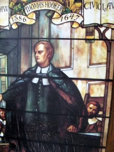 center church Photo of a postcard that is a photo of Thomas Hooker Memorial Window at Center Church