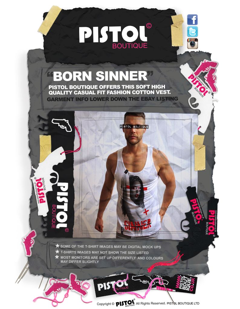 Vest Pistol Boutique mens White Born To Sin Sinner rebel girl fashion singlet